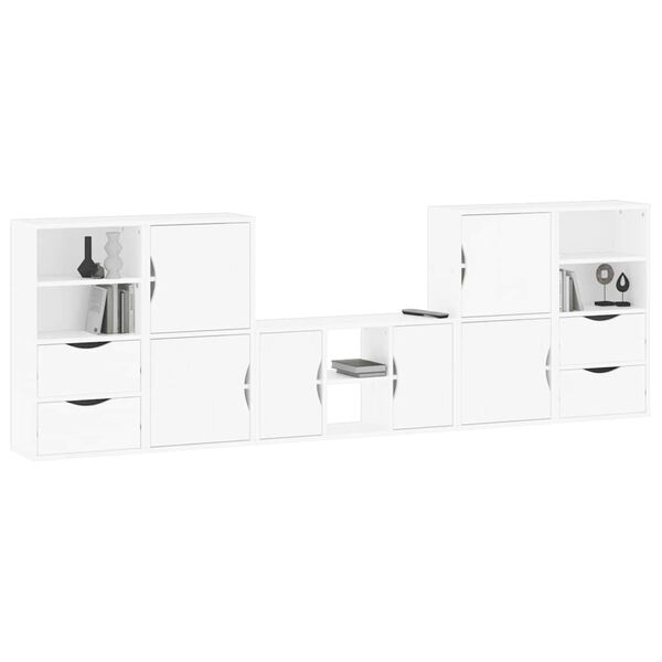 vidaXL Meubles TV 5 pcs avec rangement ODDA blanc bois de pin massif
