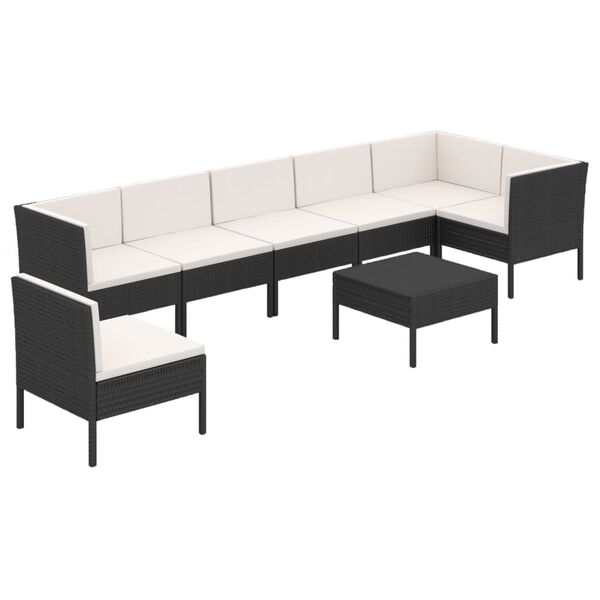 vidaXL Salon de jardin 8 pcs avec coussins r&eacute;sine tress&eacute;e noir