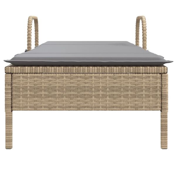 vidaXL Chaise longue avec roues et coussin beige r&eacute;sine tress&eacute;e