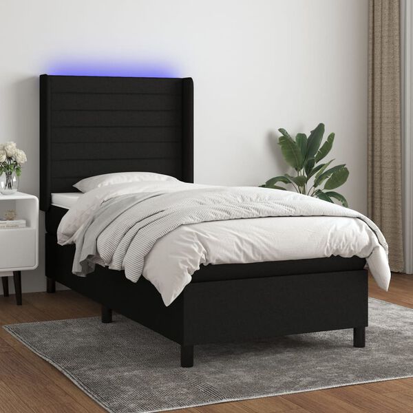 vidaXL Sommier &agrave; lattes de lit matelas et LED Noir 90x200 cm Tissu