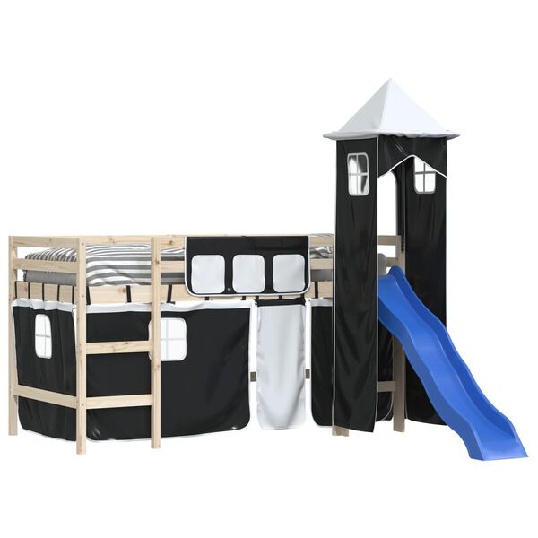vidaXL Rideaux pour lit mezzanine avec tour blanc et noir polyester