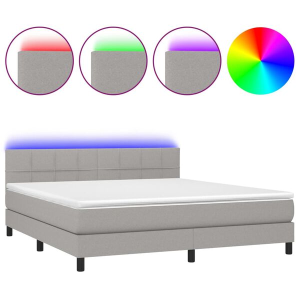 vidaXL Sommier &agrave; lattes de lit matelas LED Gris clair 160x200 cm Tissu