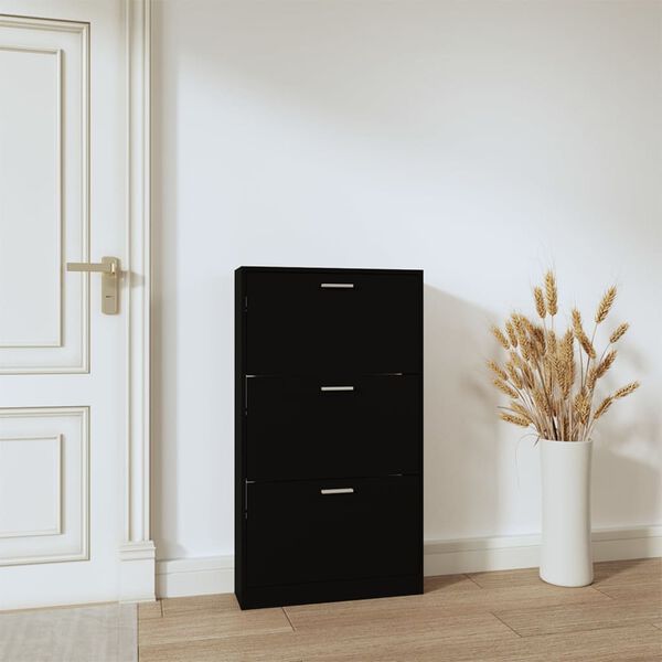 vidaXL Armoire &agrave; chaussures Noir 59x17x108 cm Bois d'ing&eacute;nierie