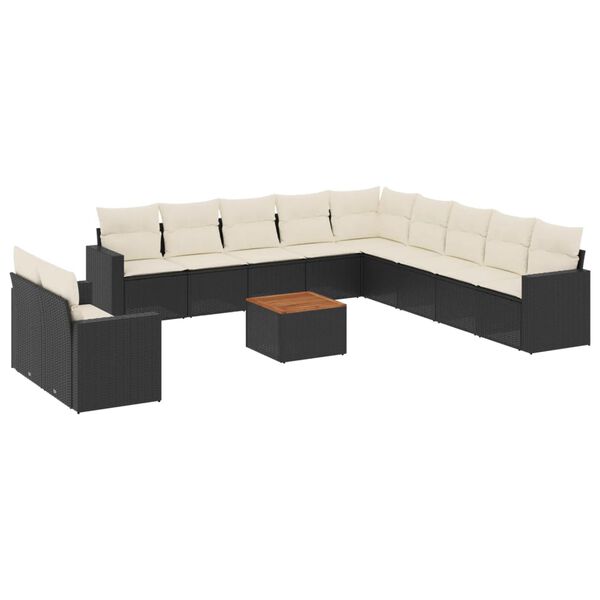 vidaXL Salon de jardin 12 pcs avec coussins noir r&eacute;sine tress&eacute;e
