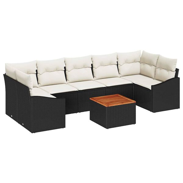 vidaXL Ensemble de canap&eacute; de jardin avec coussin 8 pcs Noir polyrotin