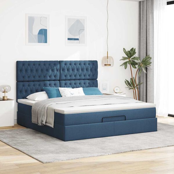 VidaXL Cadre de lit ottoman avec matelas bleu 180x200 cm tissu