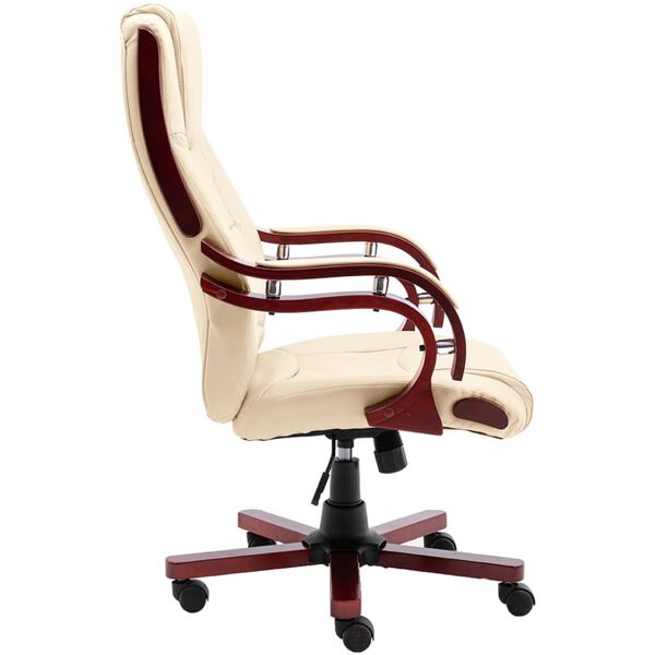 vidaXL Chaise de bureau Cr&egrave;me Cuir v&eacute;ritable