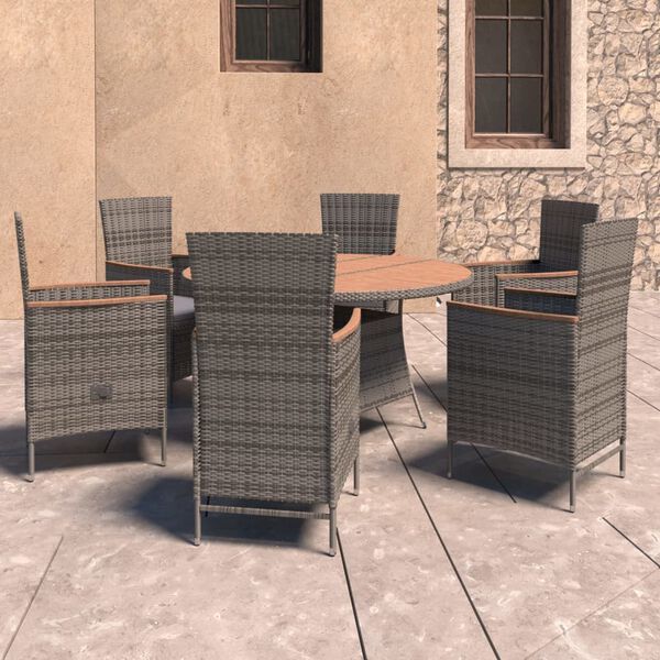 vidaXL Salon de jardin 7 pcs avec coussins R&eacute;sine tress&eacute;e Gris