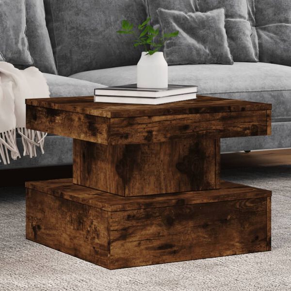 vidaXL Table basse avec lumi&egrave;res LED ch&ecirc;ne fum&eacute; 50x50x40 cm