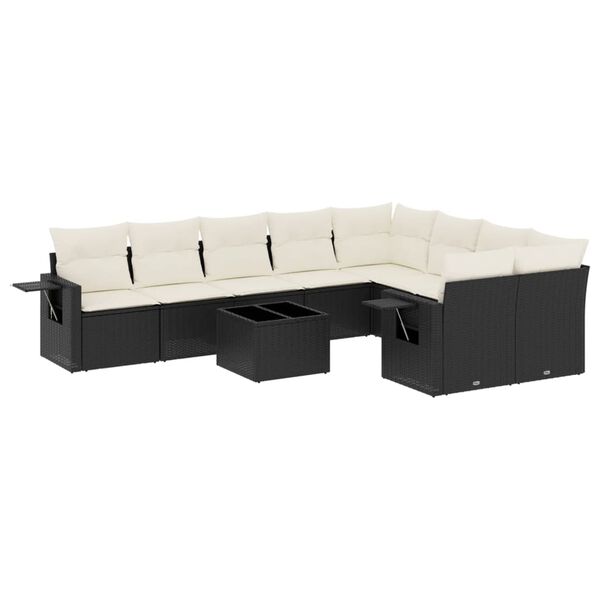 vidaXL Salon de jardin 10 pcs avec coussins noir r&eacute;sine tress&eacute;e