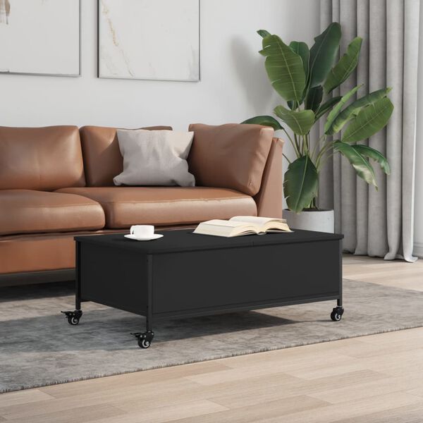 vidaXL Table basse avec roulettes noir 91x55x34 cm bois d'ing&eacute;nierie