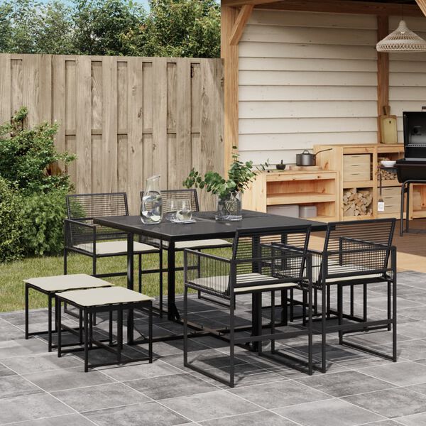 vidaXL Ensemble &agrave; manger de jardin 9pcs coussins noir r&eacute;sine tress&eacute;e