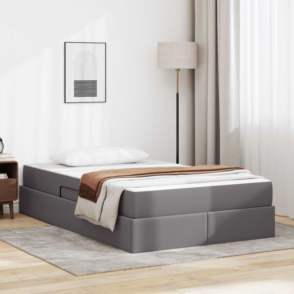 vidaXL Lit avec rangement et matelas avec matelas 2 pcs Gris Cuir