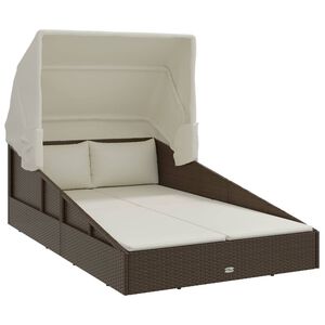 vidaXL Transat avec toit pliable marron 200x114x128 cm r&eacute;sine tress&eacute;e