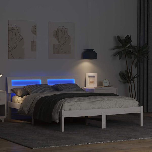 vidaXL Cadre de lit avec t&ecirc;te de lit Blanc 120 x 200 cm Pin massif
