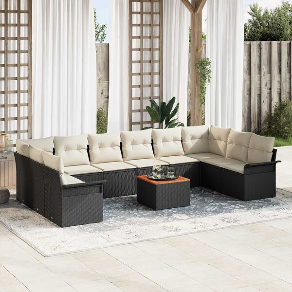 vidaXL Ensemble de canap&eacute; de jardin 11 pcs Noir et Cr&egrave;me polyrotin