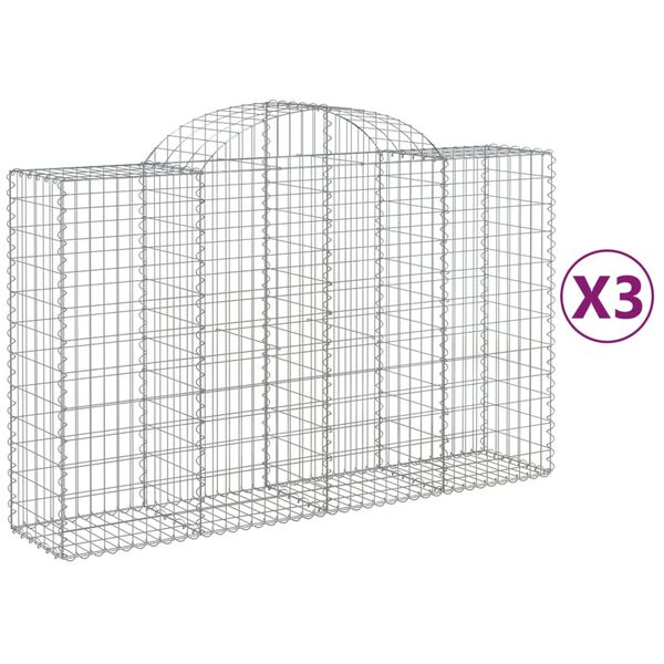 vidaXL Paniers &agrave; gabions arqu&eacute;s 3 pcs 200x50x120/140 cm Fer galvanis&eacute;