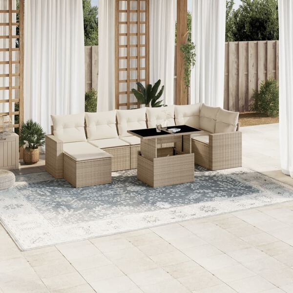 vidaXL Salon de jardin avec coussins 8 pcs beige r&eacute;sine tress&eacute;e