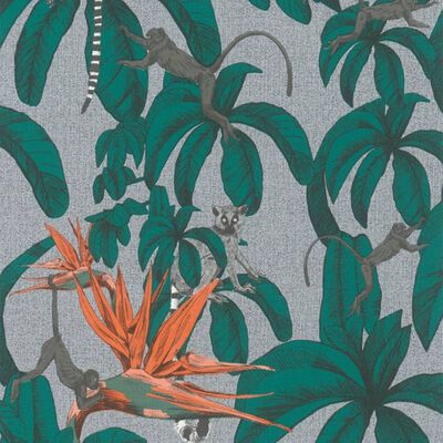 Noordwand Papier peint Topchic Monkey Jungle Leaves Vert et gris