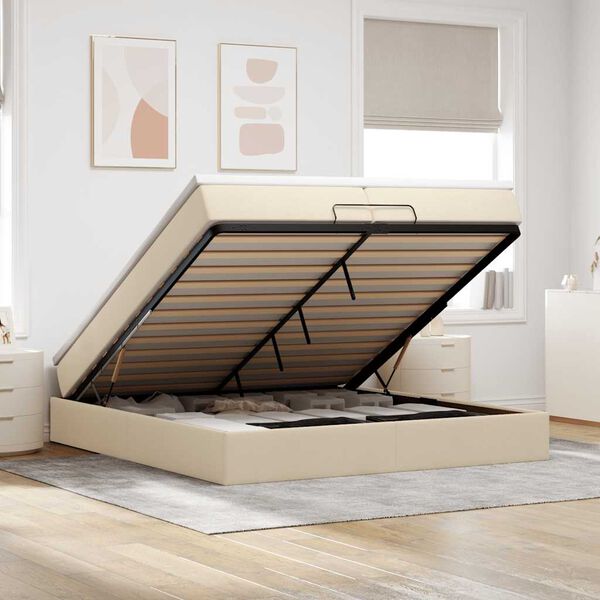 VidaXL Cadre de lit ottoman avec matelas cr&egrave;me 200x200cm tissu