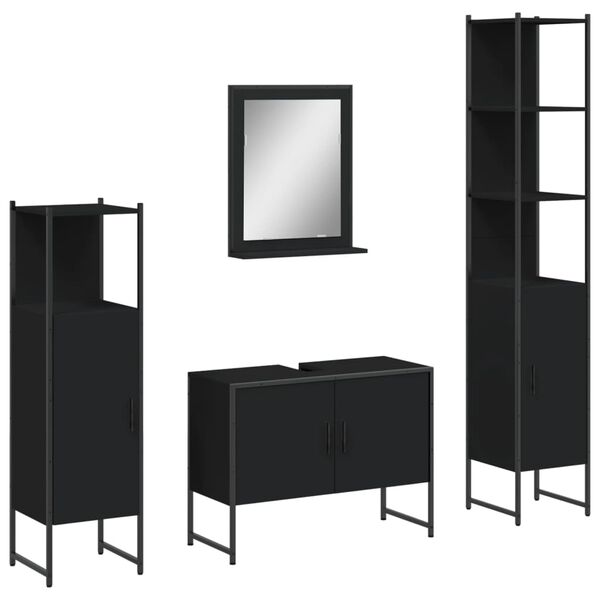vidaXL Ensemble d&rsquo;armoires salle de bain 4 pcs noir bois d'ing&eacute;nierie