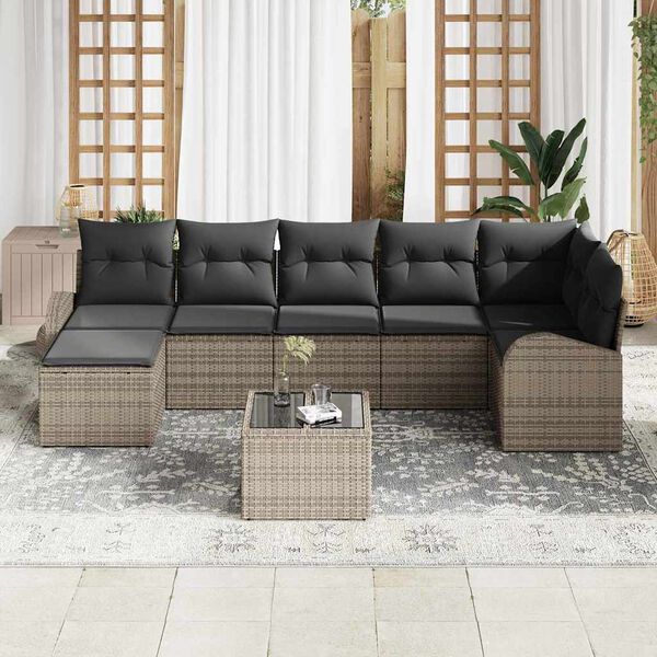 vidaXL Ensemble de canap&eacute; de jardin avec coussin 8 pcs Gris Poly rotin