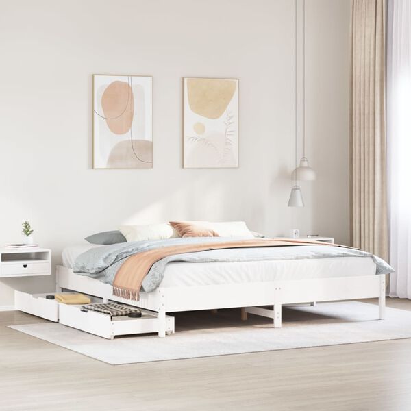 vidaXL Cadre de lit sans matelas blanc 200x200 cm bois massif de pin