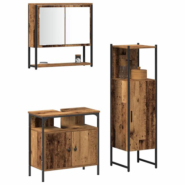 vidaXL Ensemble de mobilier de salle de bain avec &eacute;tag&egrave;re 3 pcs Marron