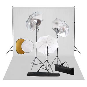 vidaXL Kit de studio photo avec lampes toile de fond et r&eacute;flecteur