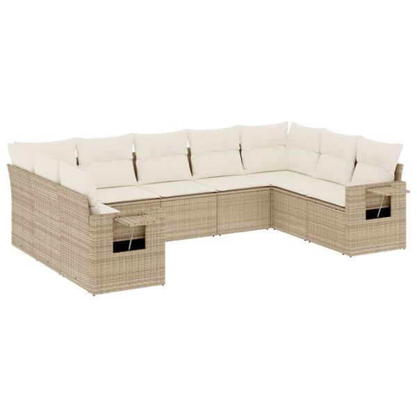 vidaXL Salon de jardin avec coussins 9 pcs beige r&eacute;sine tress&eacute;e