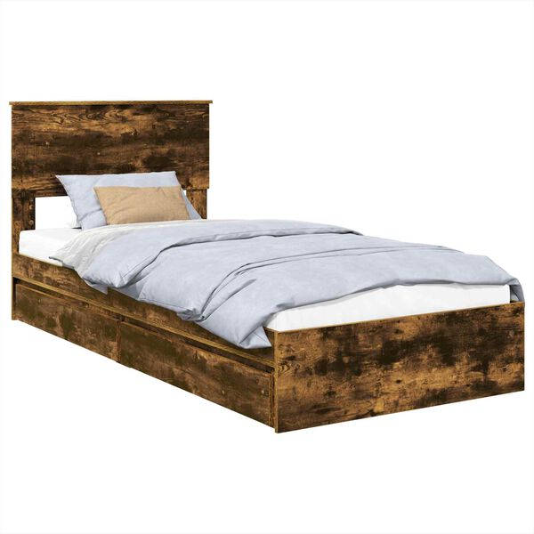 vidaXL Lit de Rangement Ch&ecirc;ne fum&eacute; 100 x 200 cm Bois d'ing&eacute;nierie