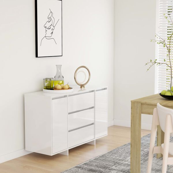 vidaXL Buffet et 3 tiroirs Blanc brillant 120x41x75 cm Bois ingénierie