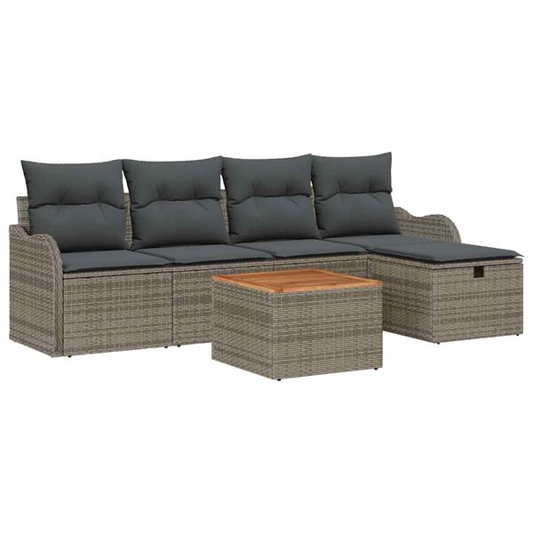 vidaXL Ensemble de canap&eacute; de jardin avec coussin 6 pcs Gris Poly rotin