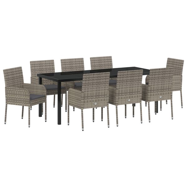 vidaXL Ensemble de salle &agrave; manger pour jardin 9 pcs Gris polyrotin