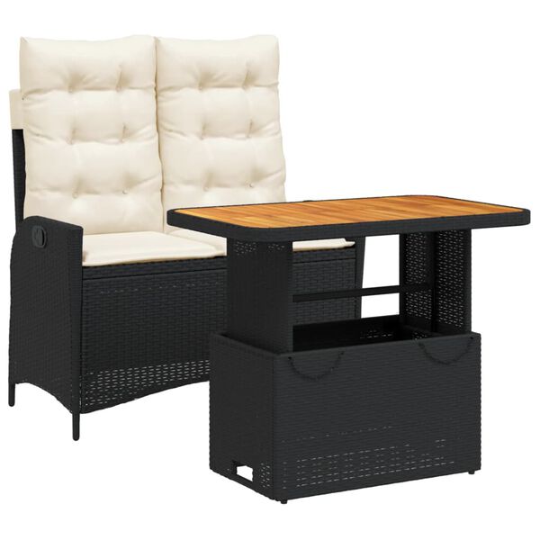 vidaXL Ensemble &agrave; manger de jardin coussins 2pcs noir r&eacute;sine tress&eacute;e
