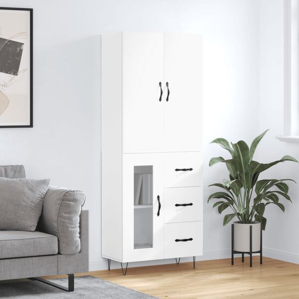 vidaXL Buffet haut Blanc 69,5x34x180 cm Bois d'ing&eacute;nierie