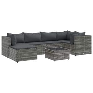 vidaXL Salon de jardin 7 pcs avec coussins Gris R&eacute;sine tress&eacute;e