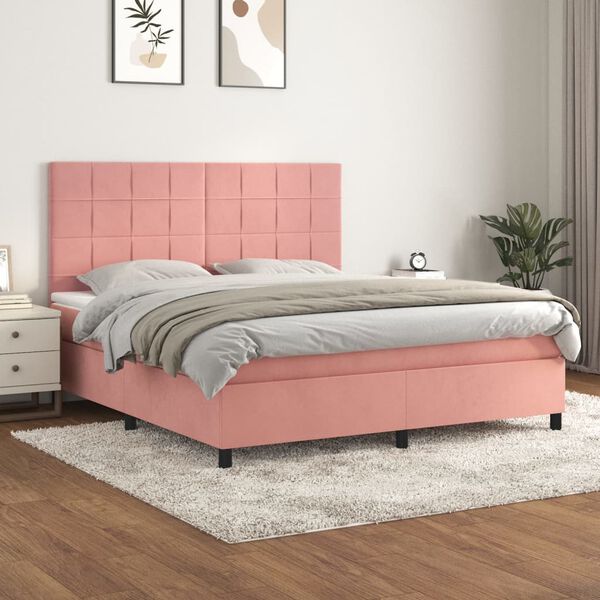 vidaXL Sommier &agrave; lattes de lit avec matelas Rose 180x200 cm Velours