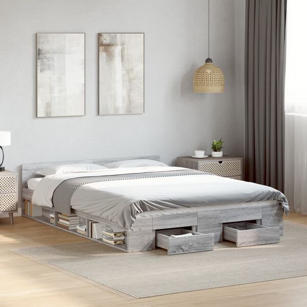 vidaXL Cadre de lit avec tiroirs sans matelas sonoma gris 135x190 cm