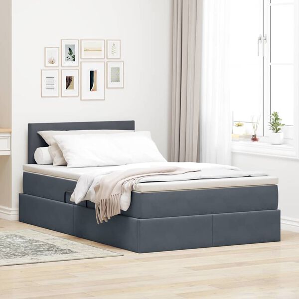 vidaXL Lit de Rangement avec matelas Gris fonc&eacute; 120 x 200 cm Velours
