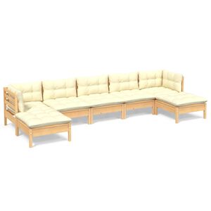 vidaXL Salon de jardin 7 pcs avec coussins cr&egrave;me bois de pin