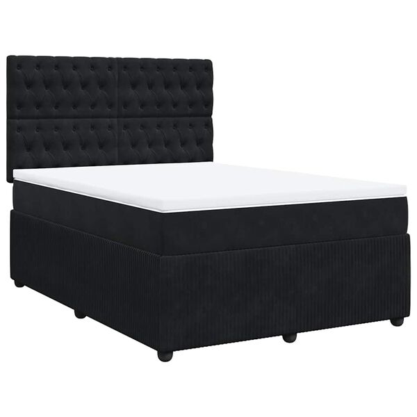 vidaXL Sommier &agrave; lattes de lit et matelas Noir 160x200 cm Velours