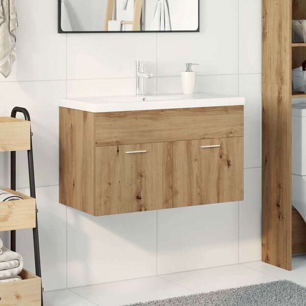 vidaXL Meuble lavabo avec bassin et robinet int&eacute;gr&eacute;s ch&ecirc;ne artisanal