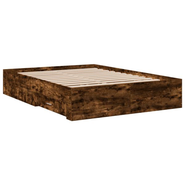 vidaXL Cadre de lit avec tiroirs sans matelas chêne fumé 120x190 cm