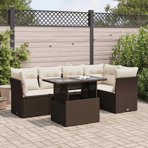 vidaXL Salon de jardin avec coussins 6 pcs marron résine tressée