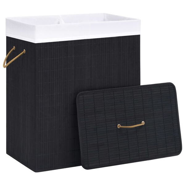 vidaXL Panier à linge avec 2 sections bambou noir 100 L