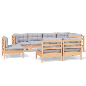 vidaXL Salon de jardin 8 pcs avec coussins gris Bois de pin massif