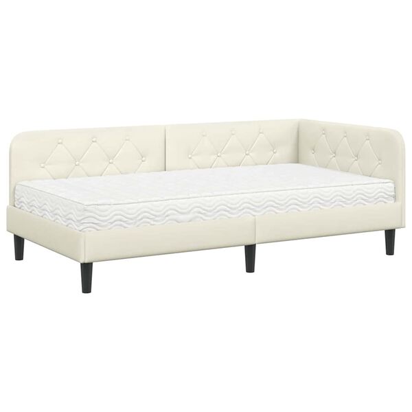 vidaXL Cadre de lit d'angle avec matelas Cr&egrave;me 90 x 190 cm Velours