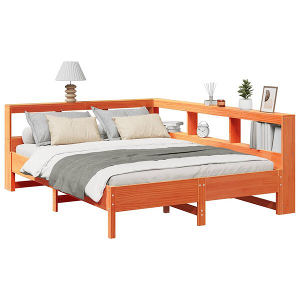 vidaXL Lit biblioth&egrave;que sans matelas cire marron 140x200 cm pin massif