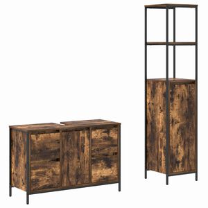 vidaXL Ensemble de mobilier de salle de bain 2 pcs Ch&ecirc;ne fum&eacute; et noir